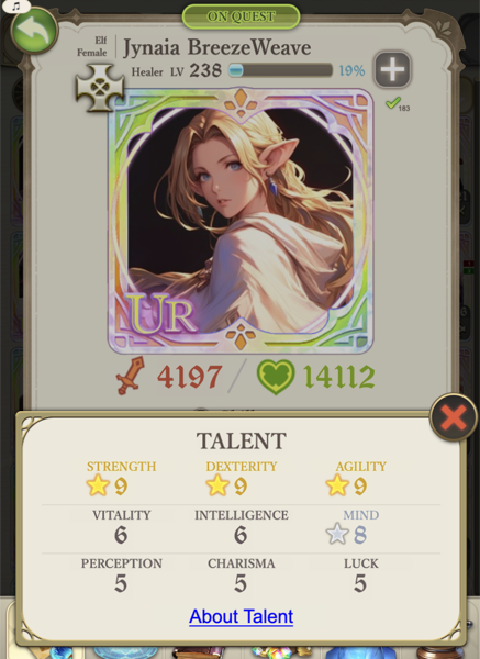 Talent window showing born stats