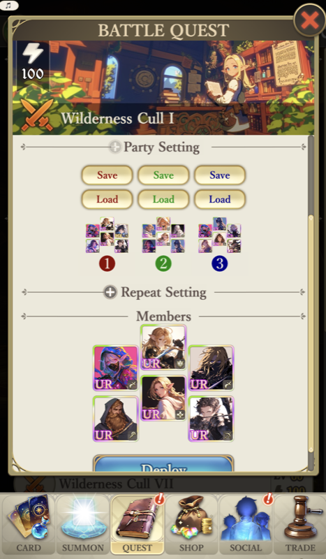 Party setting with 3 save/load slots