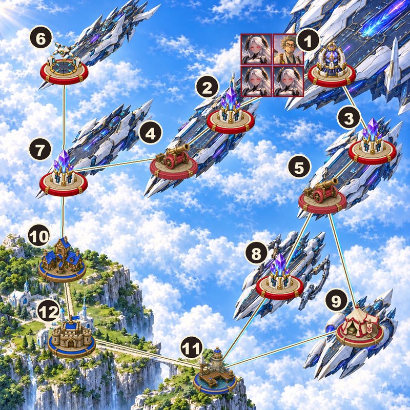 The Celestial Armada map — twelve strategic points and their roads