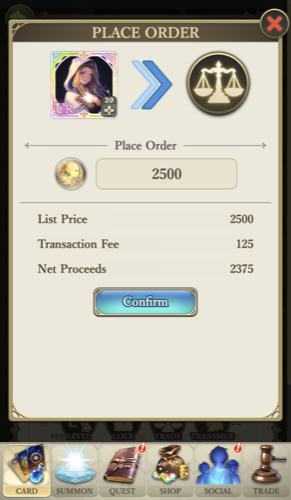 Confirm sell a card