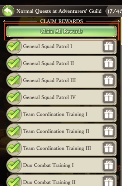 Claim All Rewards button at the top of the quest list