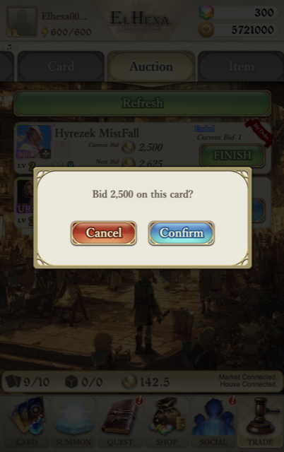 Bid confirm dialog
